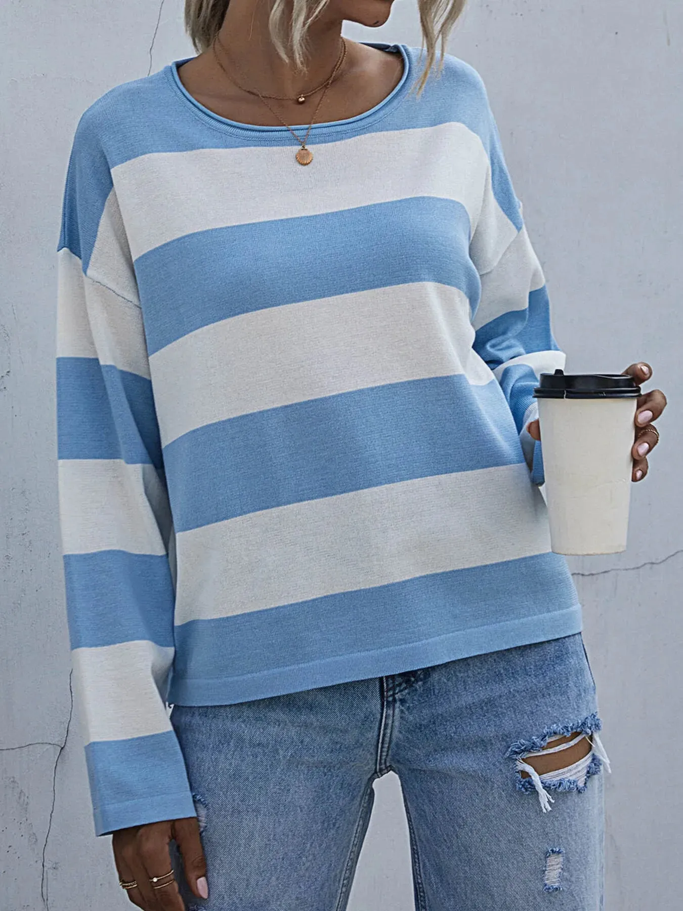 Striped Casual Long Sleeve Knit Top sold by Charming Charlie product image thumbnail 3