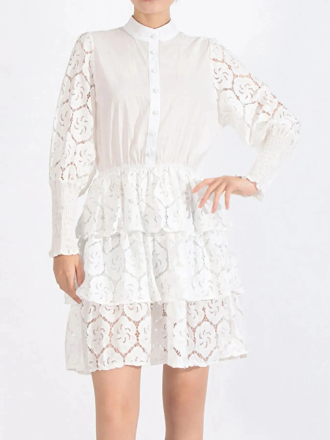 Full Size Lace Layered Long Sleeve Dress Plus Size sold by Charming Charlie
