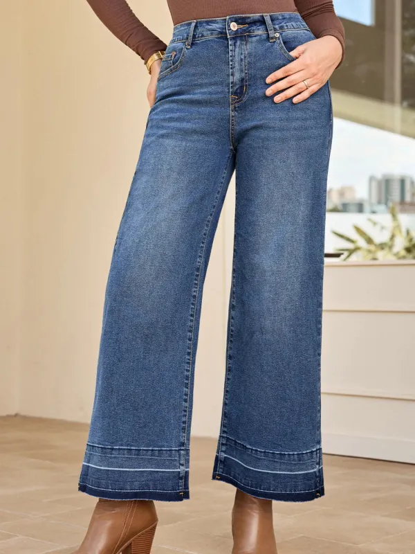 High Waist Wide Leg Washed Jeans sold by Charming Charlie