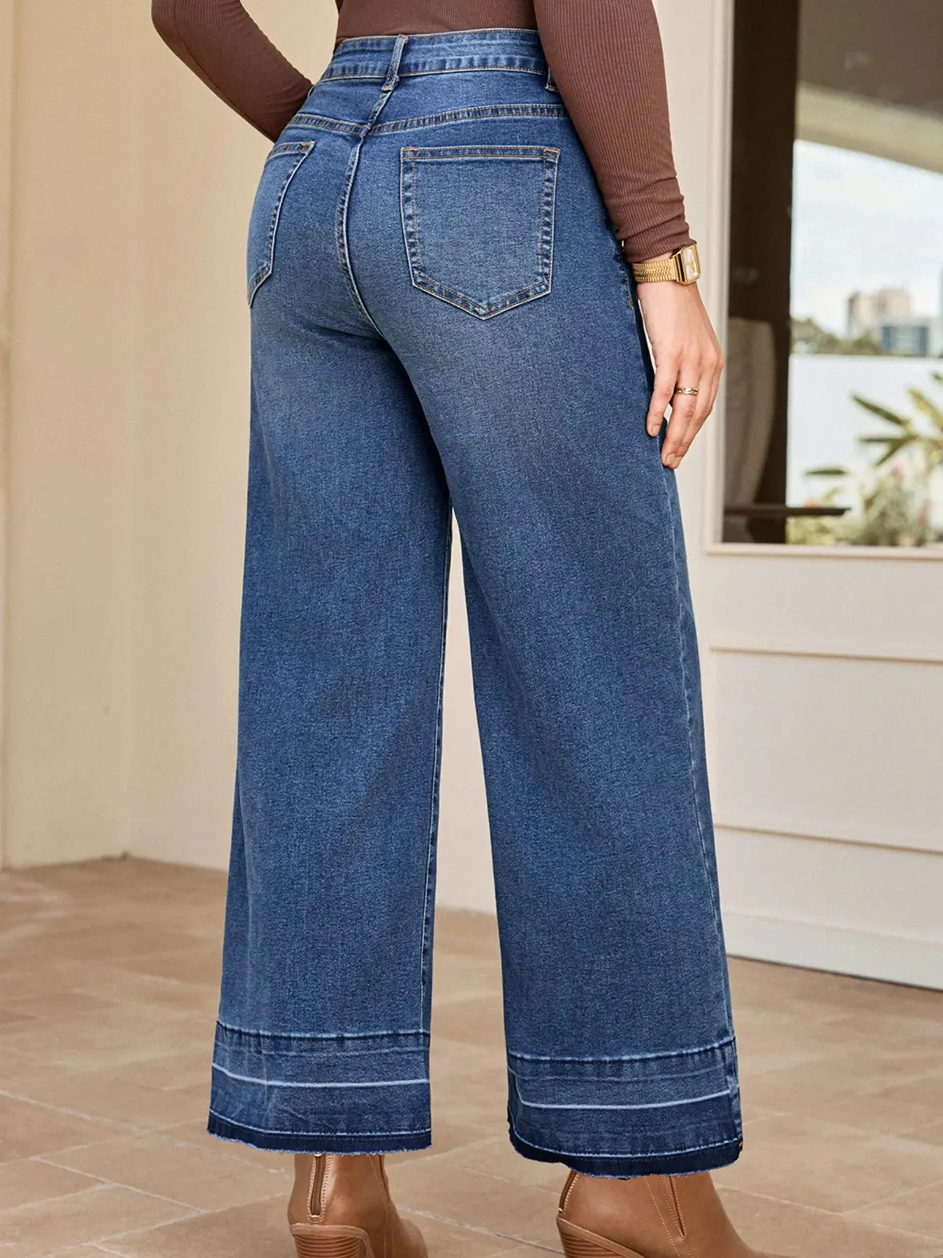 High Waist Wide Leg Washed Jeans sold by Charming Charlie product image thumbnail 3