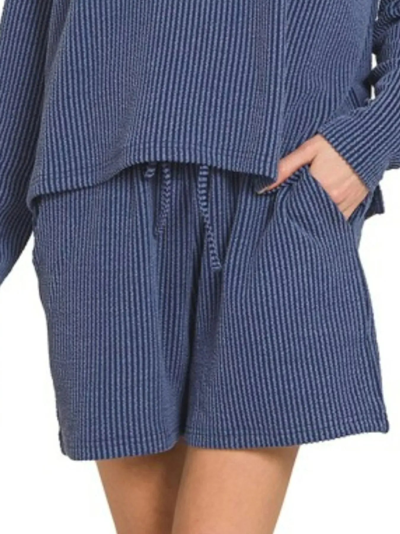Zenana Corded Rib Long Sleeve Tee and Shorts Set sold by Charming Charlie product image thumbnail 2