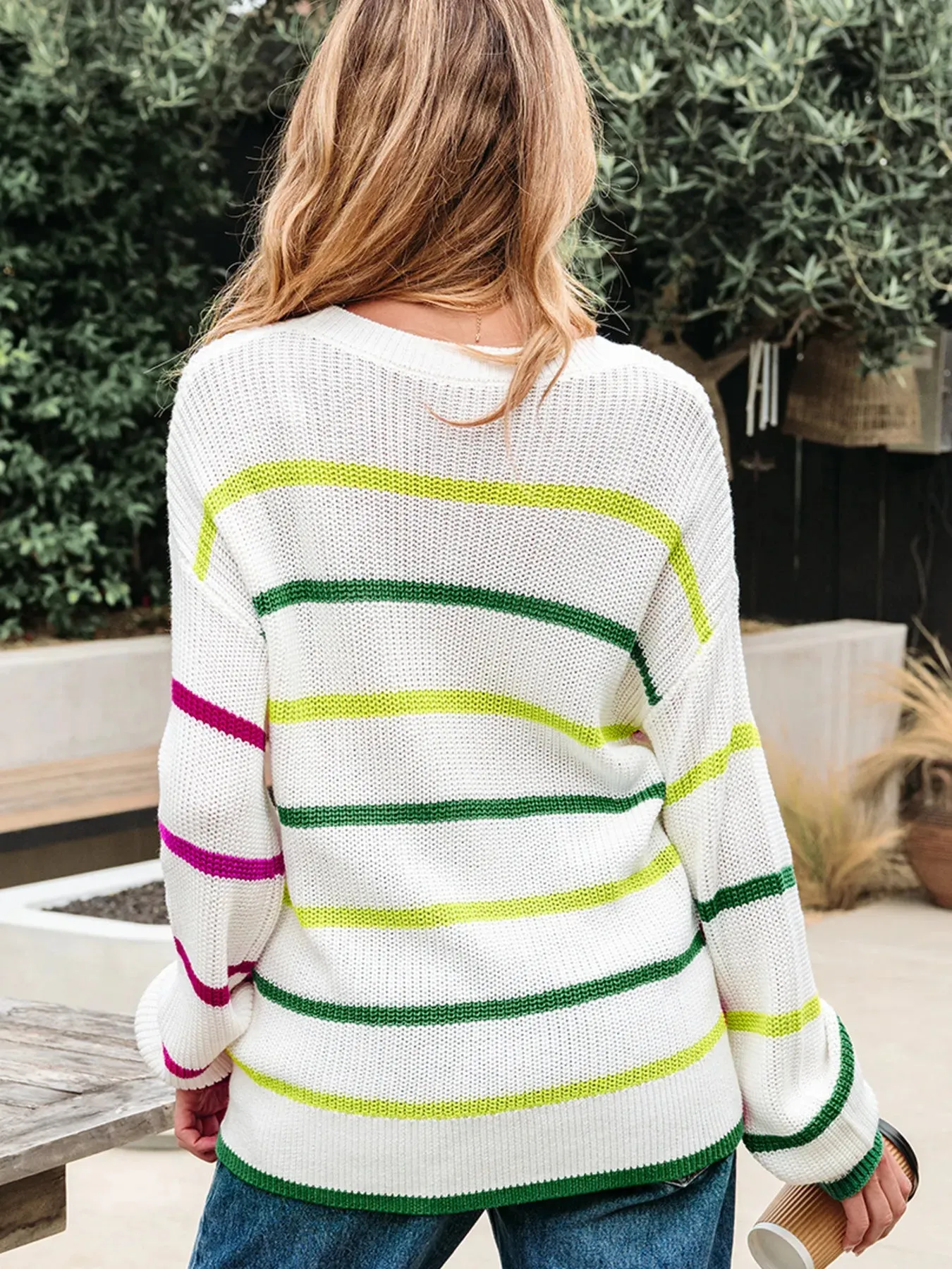 Colorful Striped Drop Shoulder Crew Neck Sweater sold by Charming Charlie product image thumbnail 2