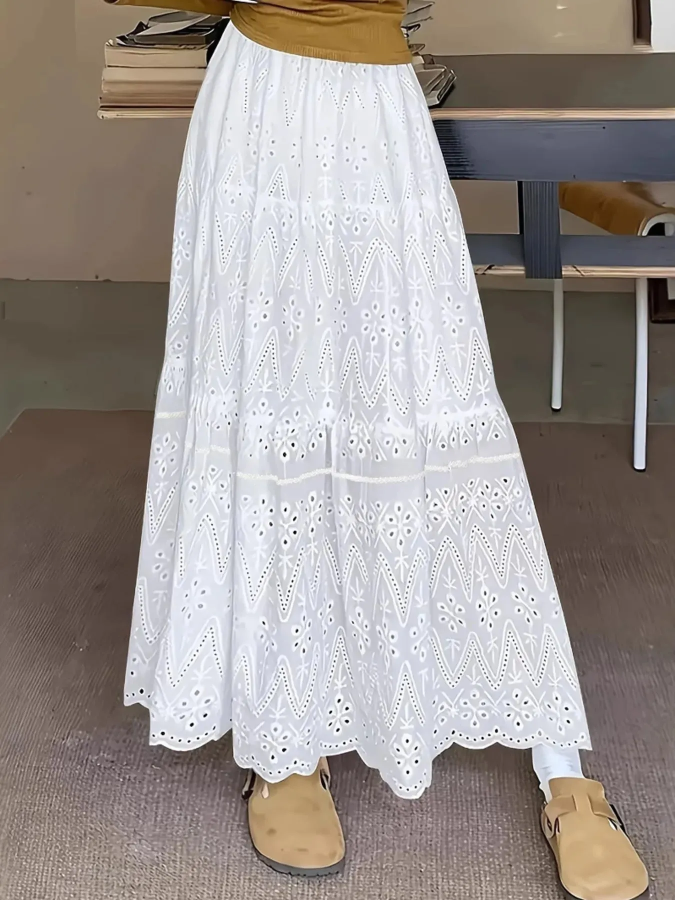 Eyelet Lace Tiered Maxi Skirt sold by Charming Charlie product image thumbnail 2