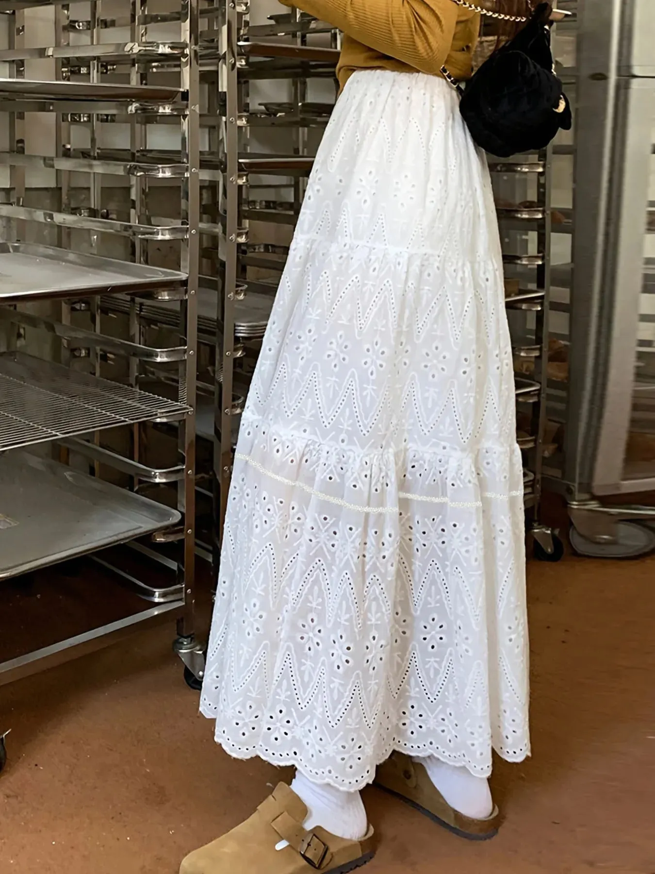 Eyelet Lace Tiered Maxi Skirt sold by Charming Charlie product image thumbnail 3