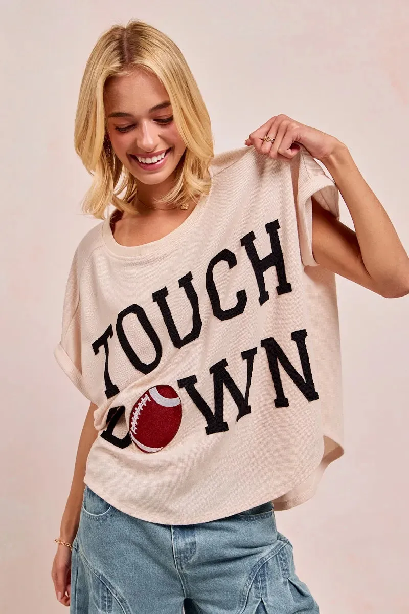 BiBi Game Day Touchdown Letter Patches Waffle Short Top sold by Charming Charlie product image thumbnail 2