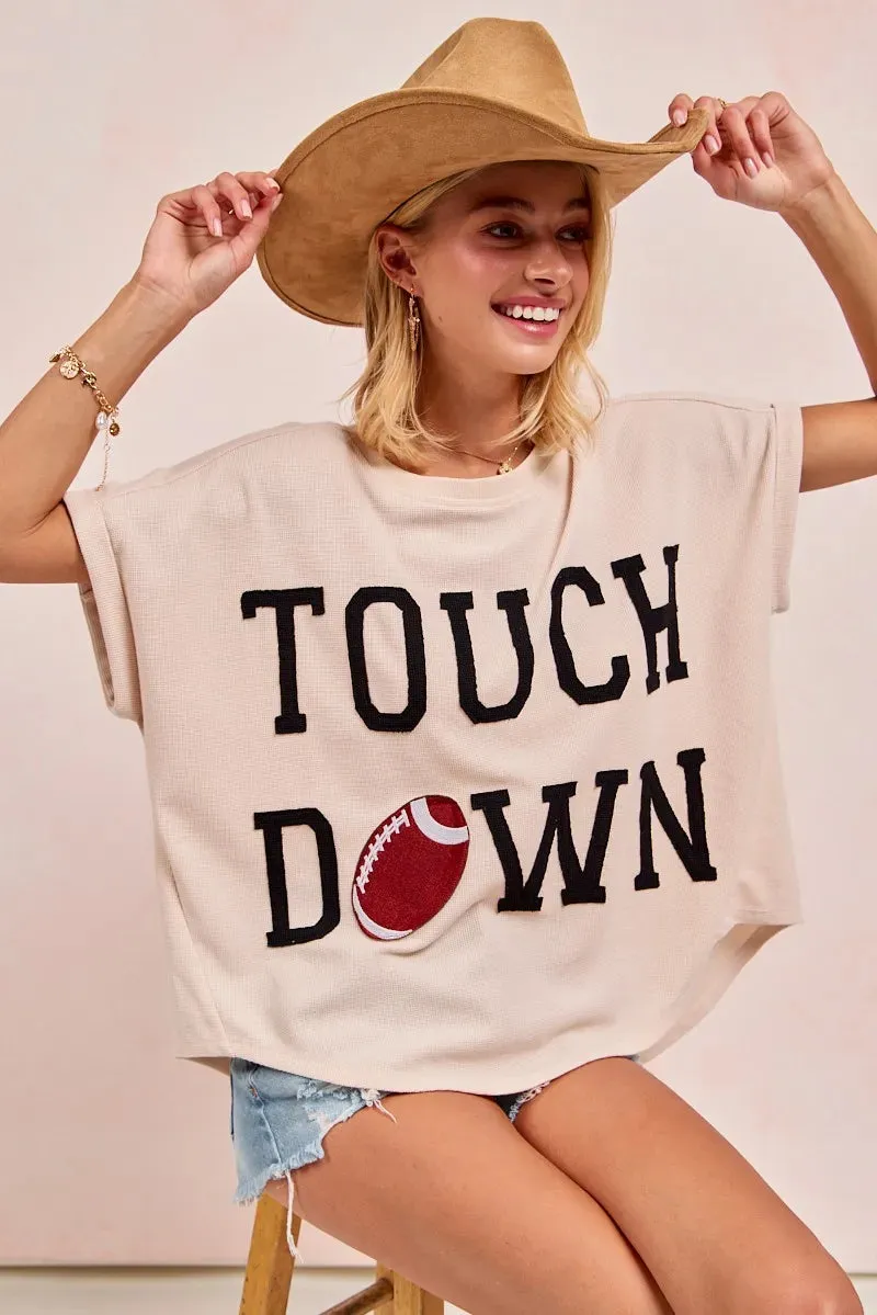 BiBi Game Day Touchdown Letter Patches Waffle Short Top sold by Charming Charlie product image thumbnail 3