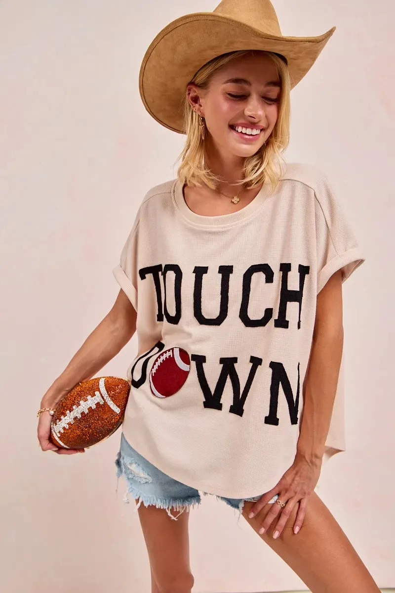 BiBi Game Day Touchdown Letter Patches Waffle Short Top sold by Charming Charlie product image thumbnail 4