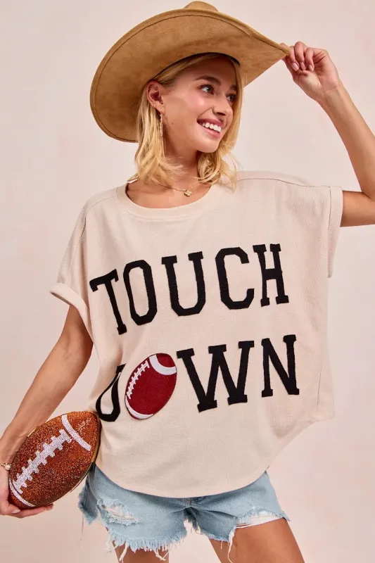 BiBi Game Day Touchdown Letter Patches Waffle Short Top sold by Charming Charlie