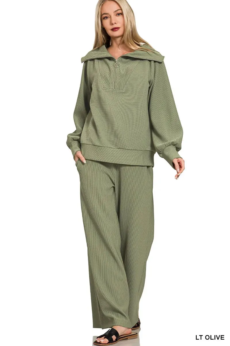 Zenana Ribbed High Neck Half Zip Pullover & Pants Set sold by Charming Charlie product image thumbnail 2