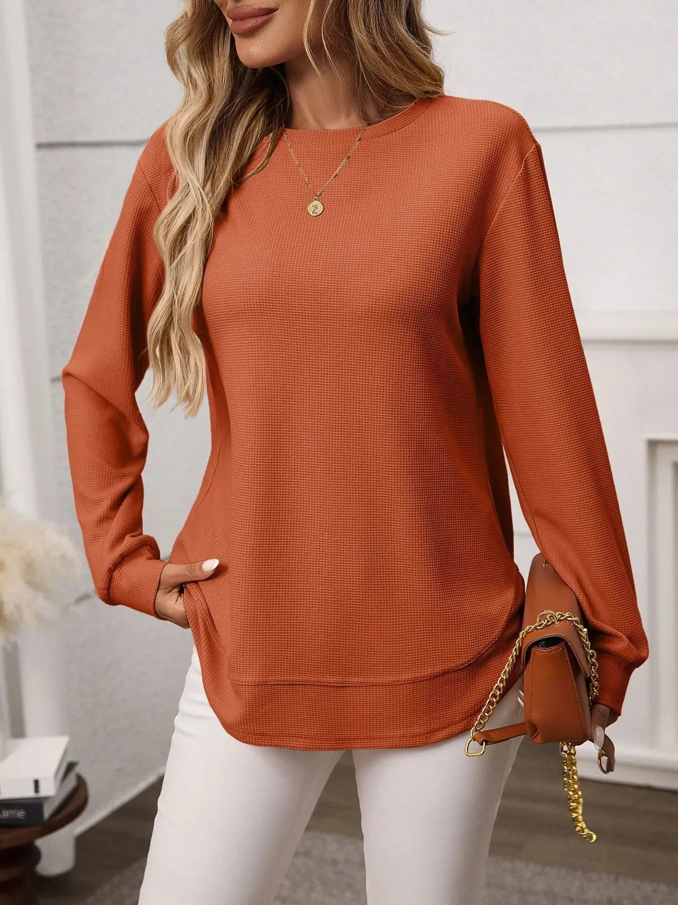 Long Sleeve Round Neck T-Shirt sold by Charming Charlie