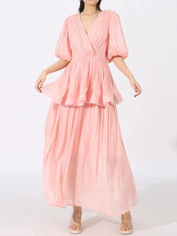 Layered Surplice Puff Sleeve Maxi Dress sold by Charming Charlie