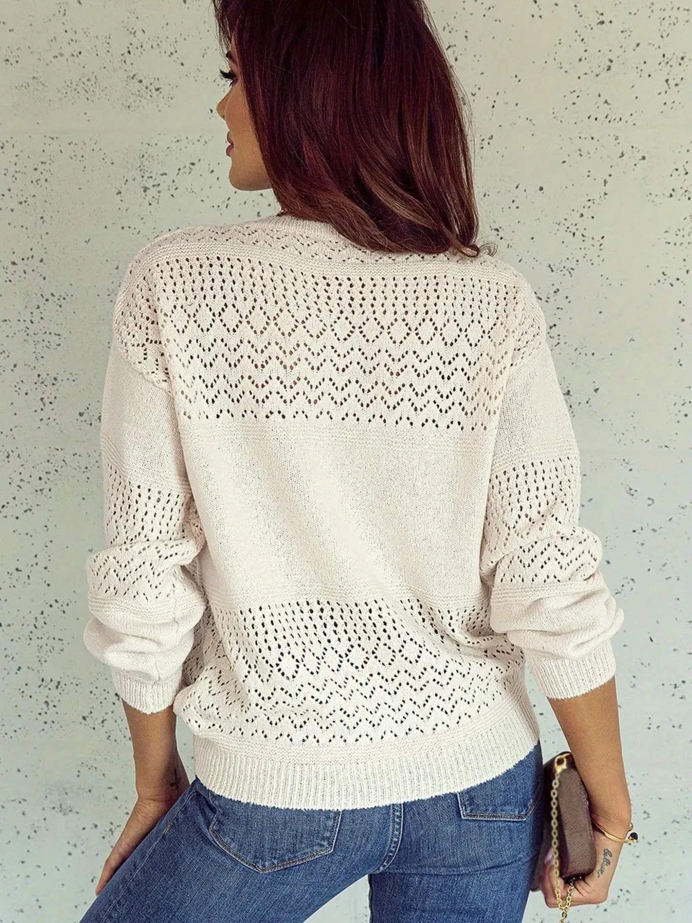 Eyelet Deatil V-Neck Long Sleeve Sweater sold by Charming Charlie product image thumbnail 2