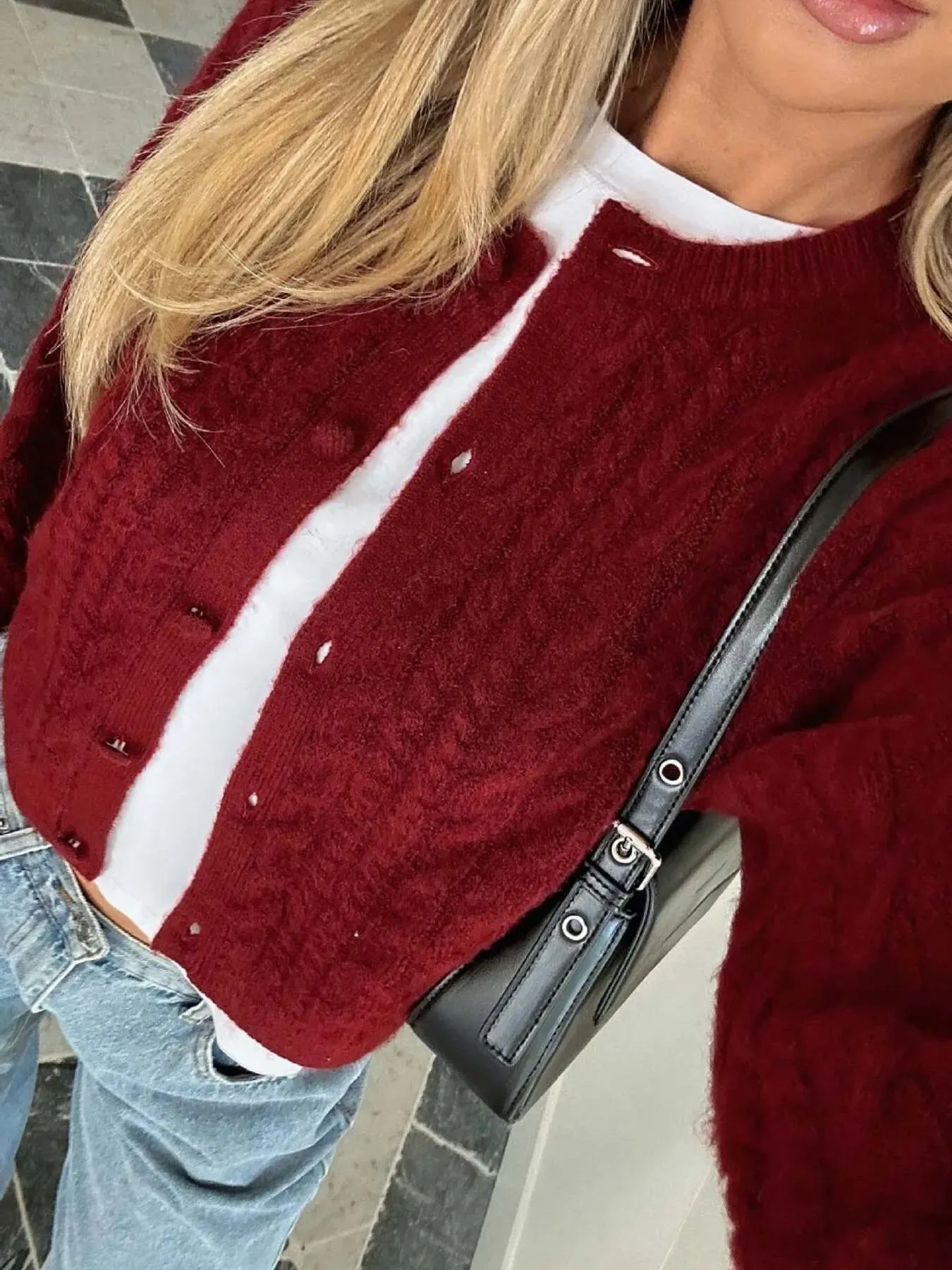 Cable Knit Button-Up Cardigan sold by Charming Charlie product image thumbnail 2