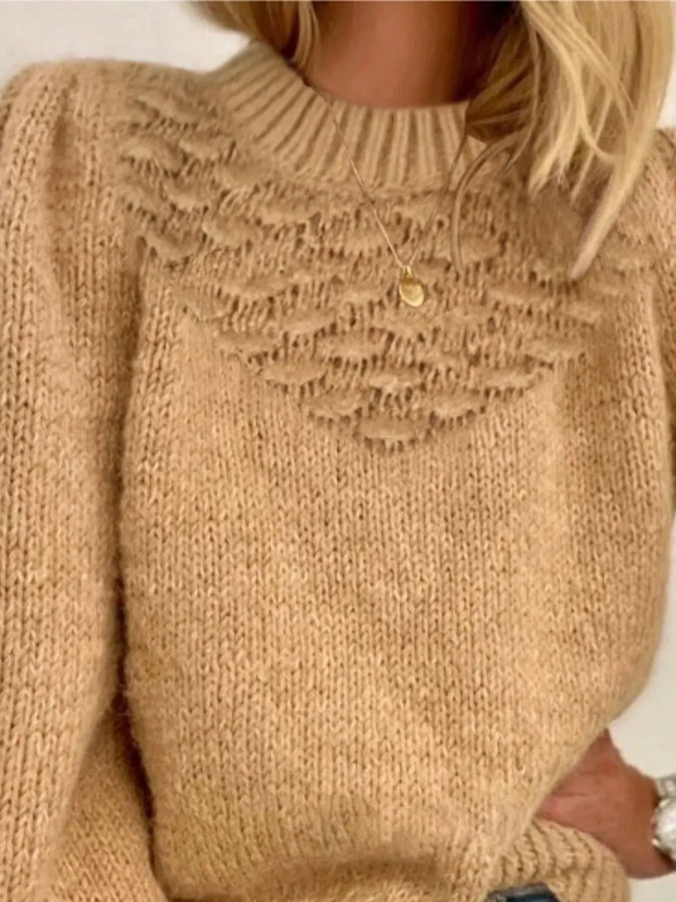 Textured Knit Round Neck Long Sleeve Sweater sold by Charming Charlie product image thumbnail 3