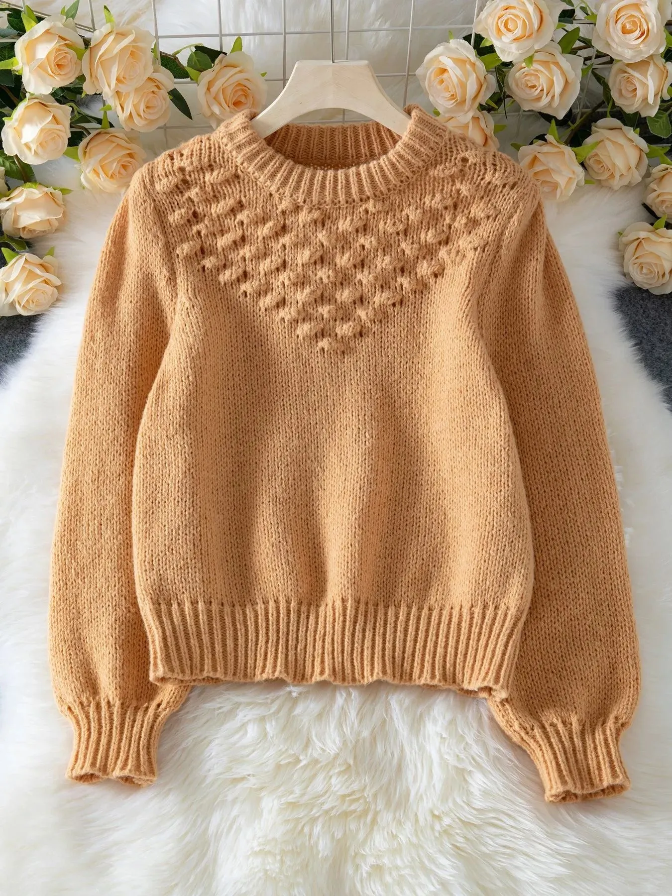 Textured Knit Round Neck Long Sleeve Sweater sold by Charming Charlie product image thumbnail 4