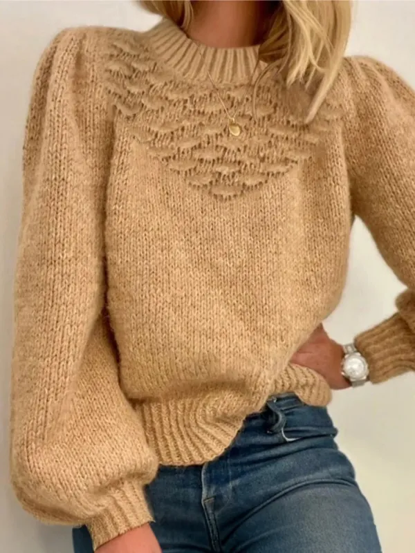 Textured Knit Round Neck Long Sleeve Sweater sold by Charming Charlie