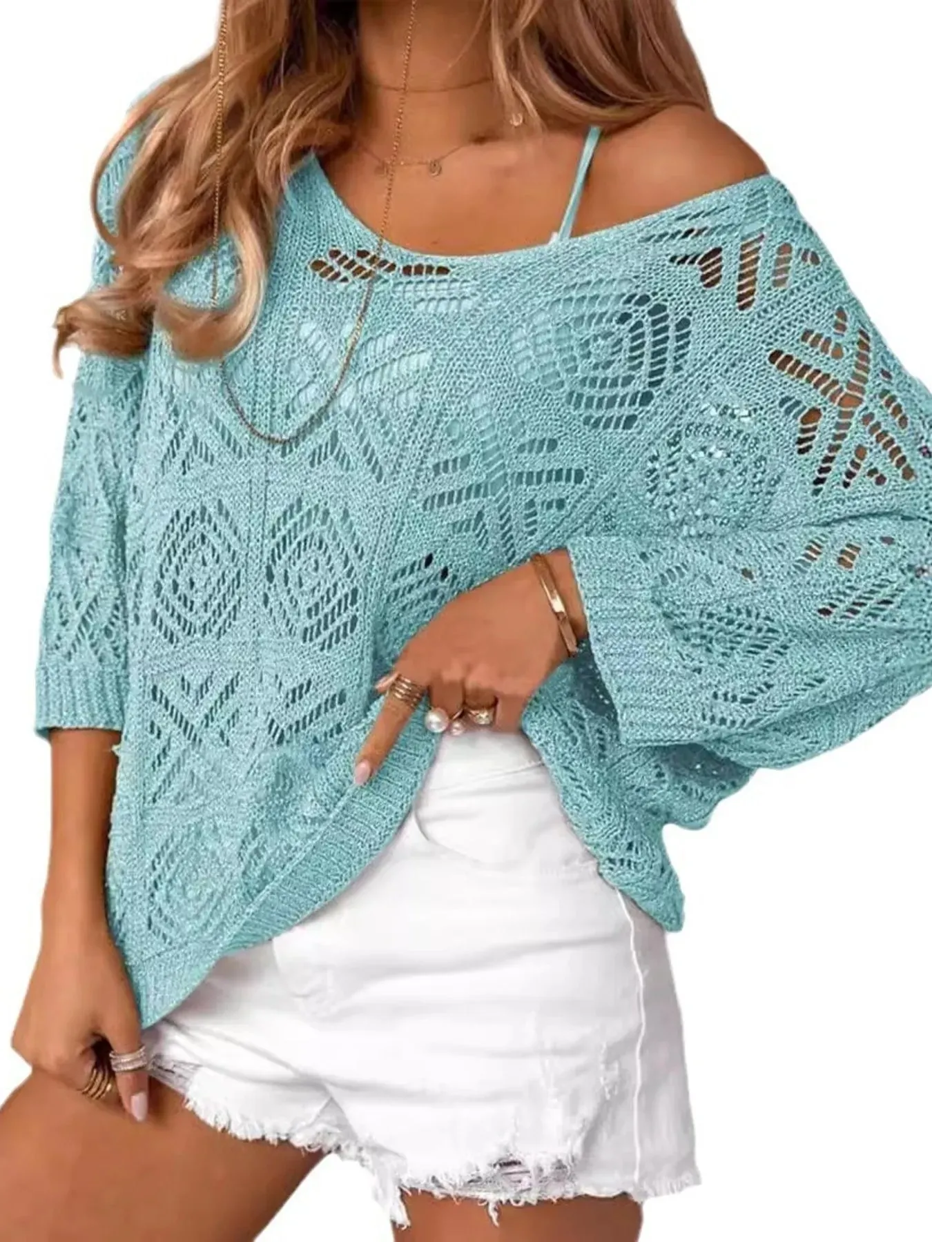 Openwork 3/4 Sleeve Knit Cover Up sold by Charming Charlie product image thumbnail 4