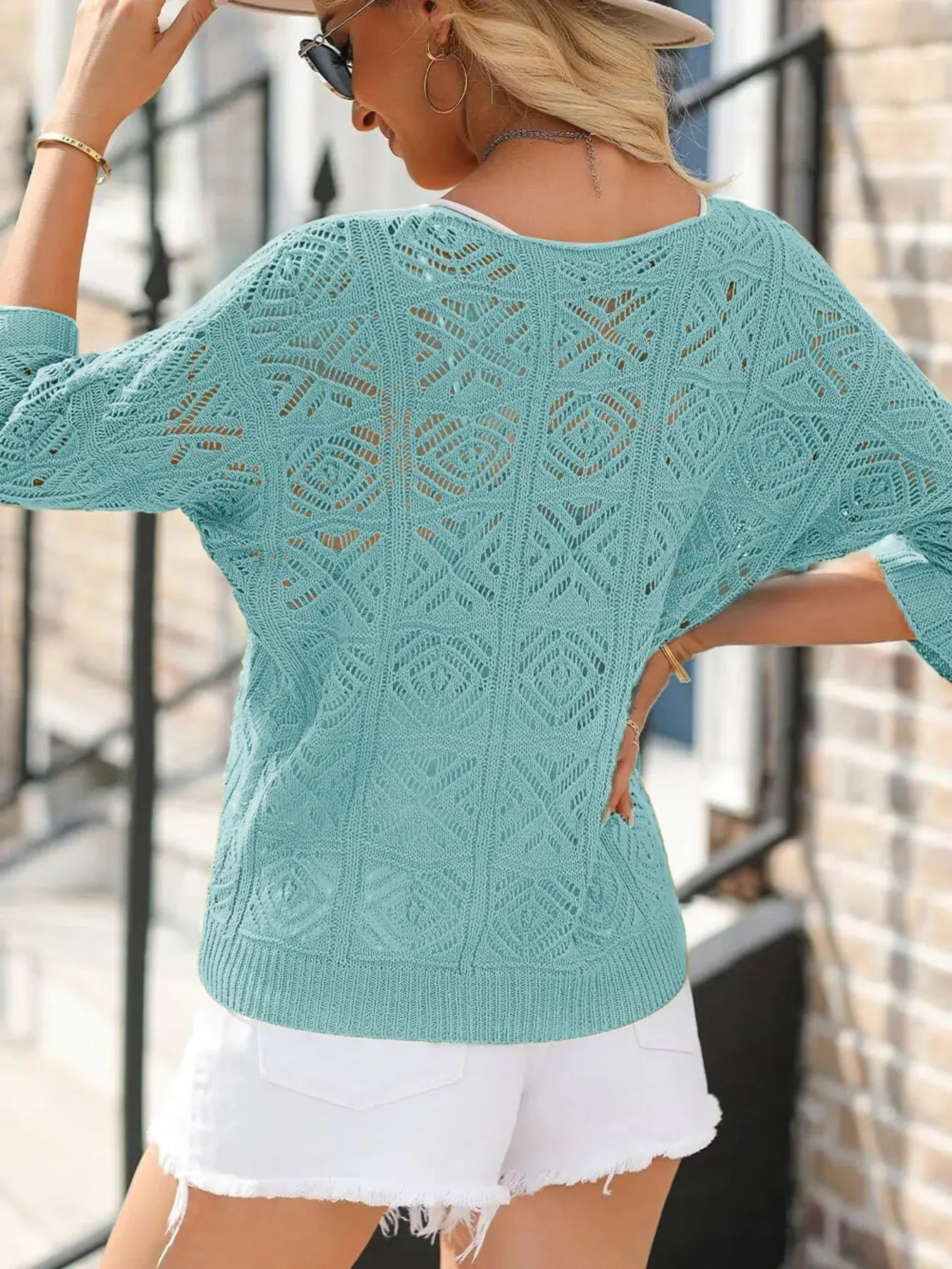 Openwork 3/4 Sleeve Knit Cover Up sold by Charming Charlie product image thumbnail 5