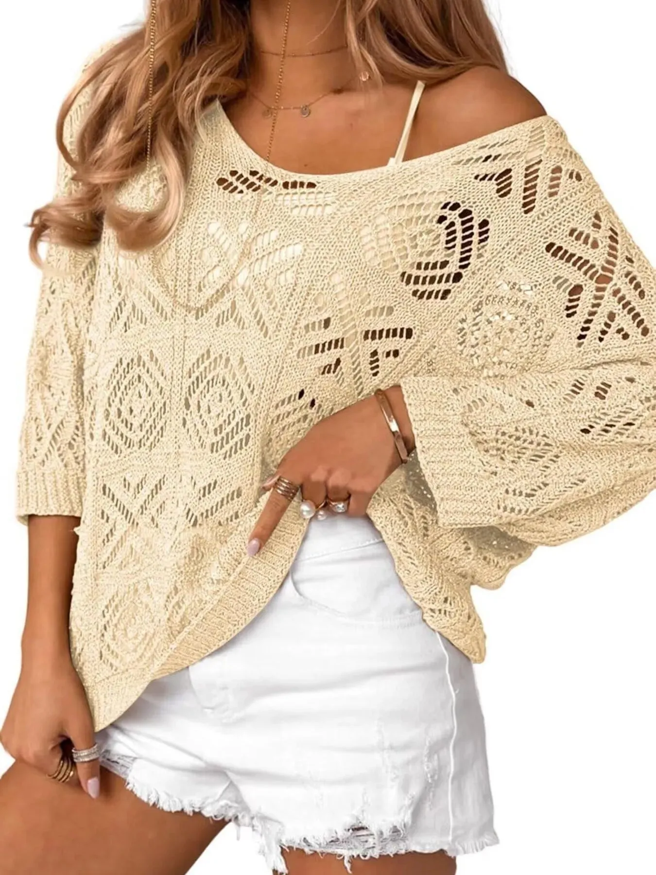 Openwork 3/4 Sleeve Knit Cover Up sold by Charming Charlie product image thumbnail 2