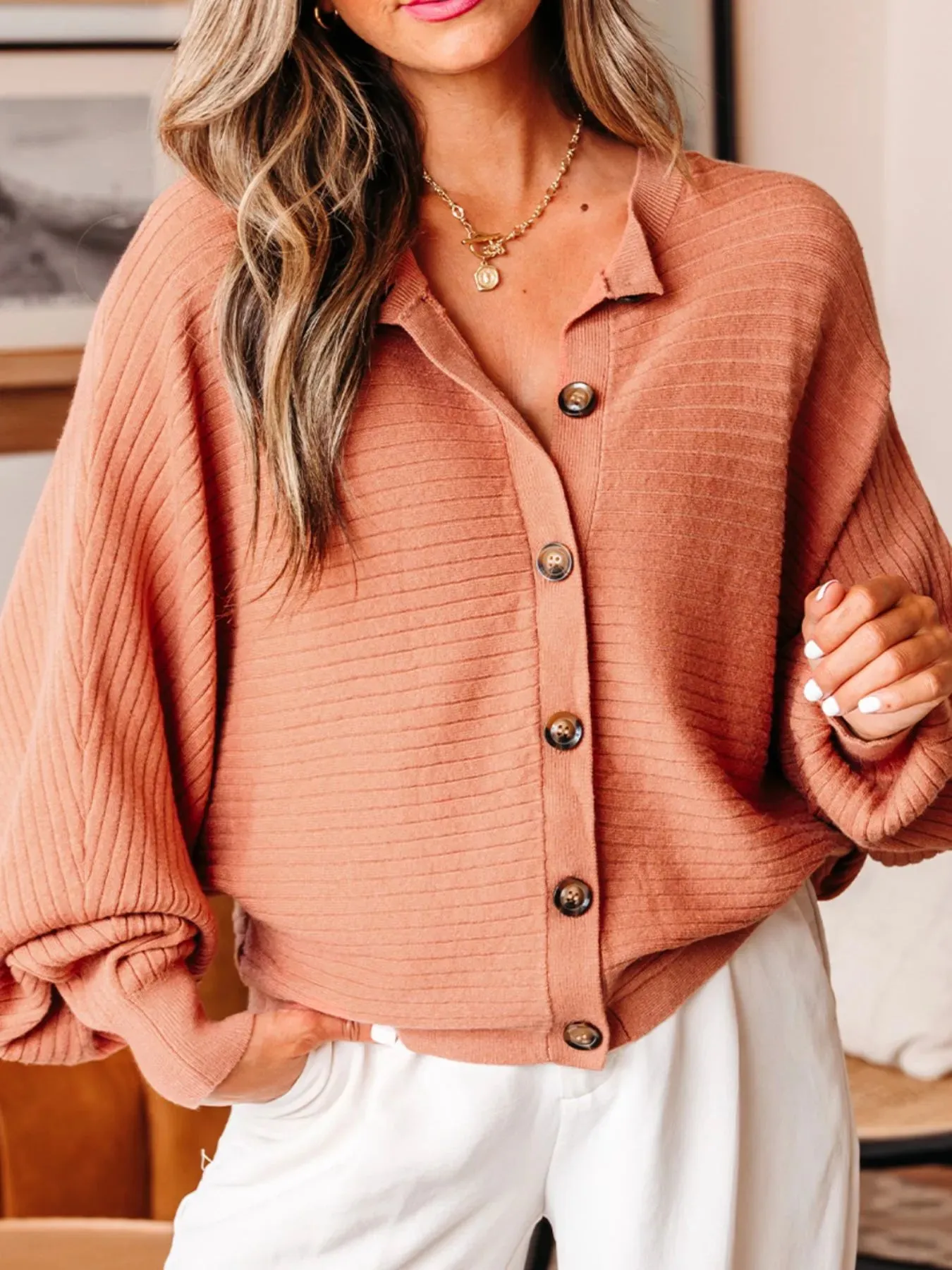 Rib Knit Button Front Dolman Sleeve Sweater Cardigan sold by Charming Charlie product image thumbnail 4