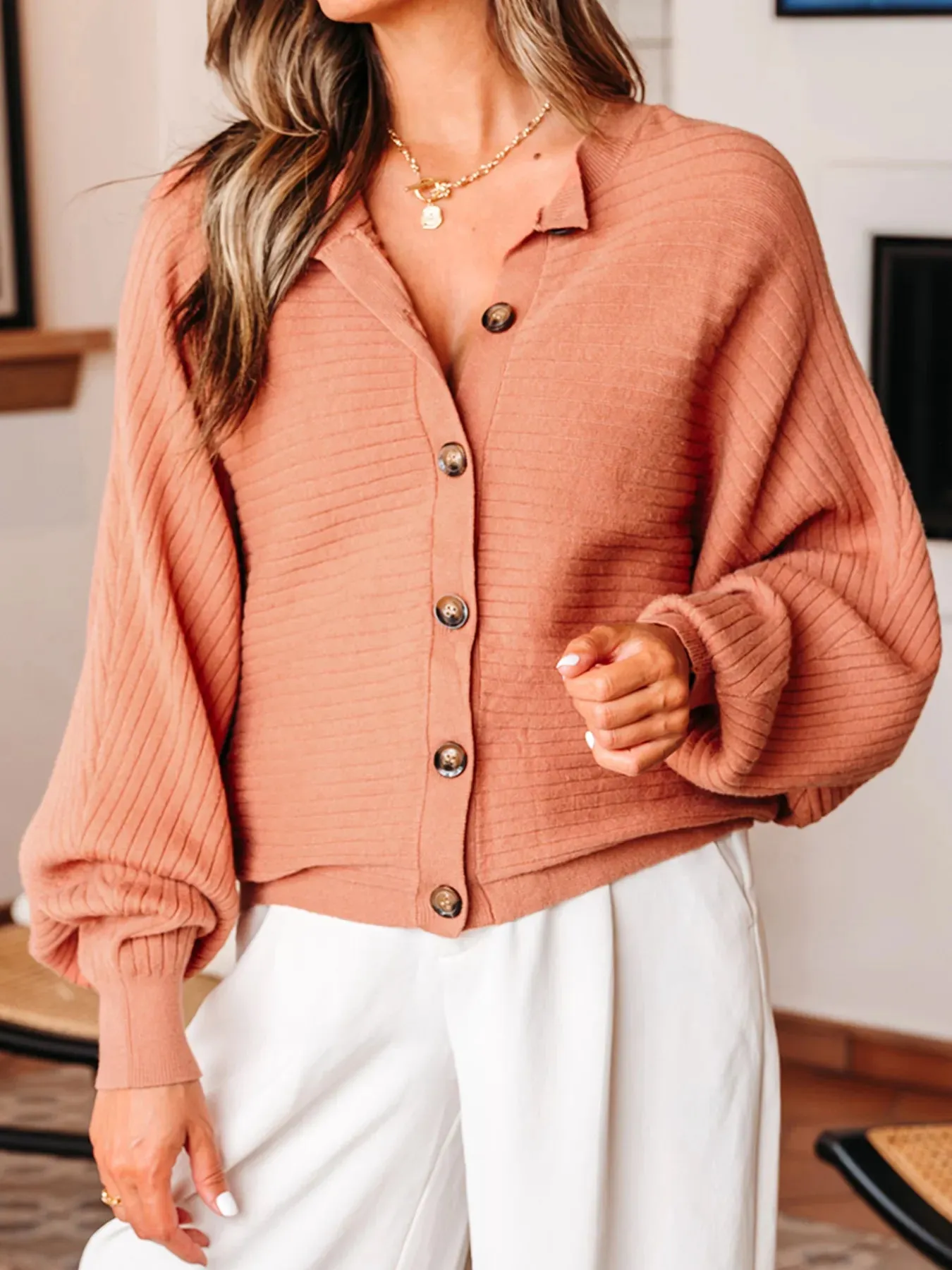 Rib Knit Button Front Dolman Sleeve Sweater Cardigan sold by Charming Charlie