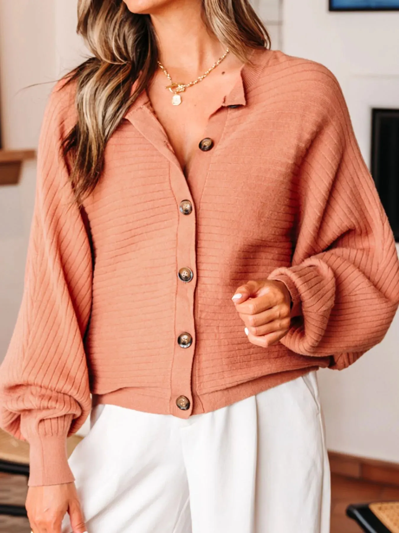 Rib Knit Button Front Dolman Sleeve Sweater Cardigan sold by Charming Charlie product image thumbnail 5