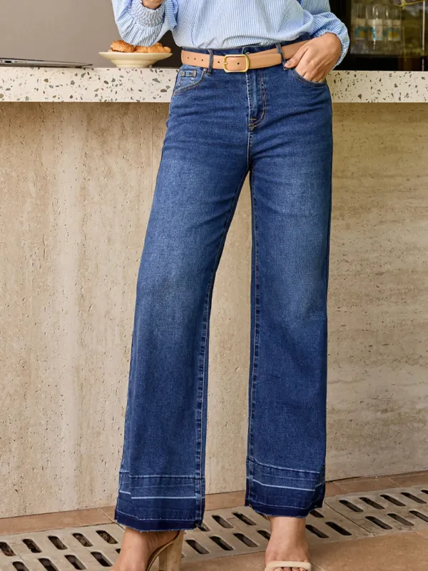 Raw Hem Unique Cuffs Straight High Rise Loose Jeans sold by Charming Charlie
