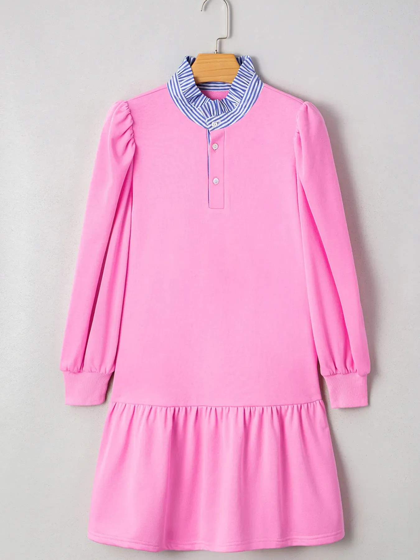 Contrast Striped Collar Patchwork Puff Sleeve Ruffle Hem Mini Dress sold by Charming Charlie product image thumbnail 2