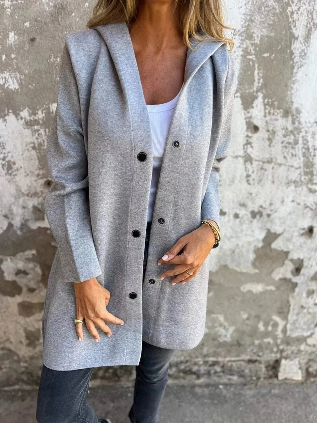 Full Size Snap Down Long Sleeve Hooded Outerwear Plus Size sold by Charming Charlie product image thumbnail 5