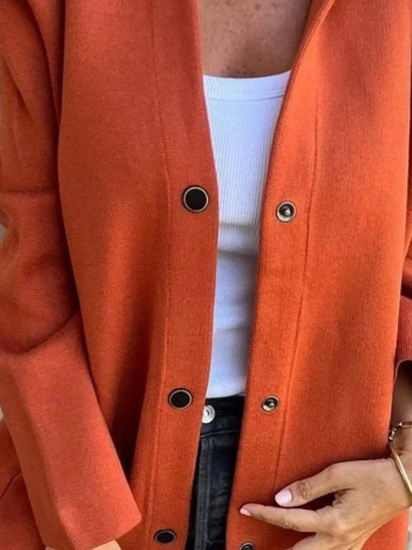 Full Size Snap Down Long Sleeve Hooded Outerwear Plus Size sold by Charming Charlie product image thumbnail 2