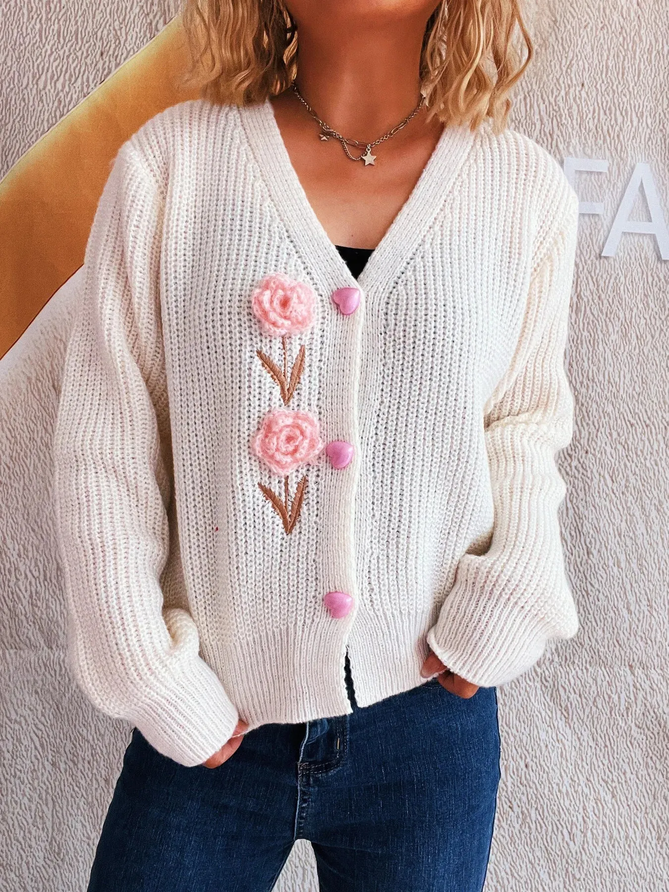 Flower V-Neck Button Up Cardigan sold by Charming Charlie