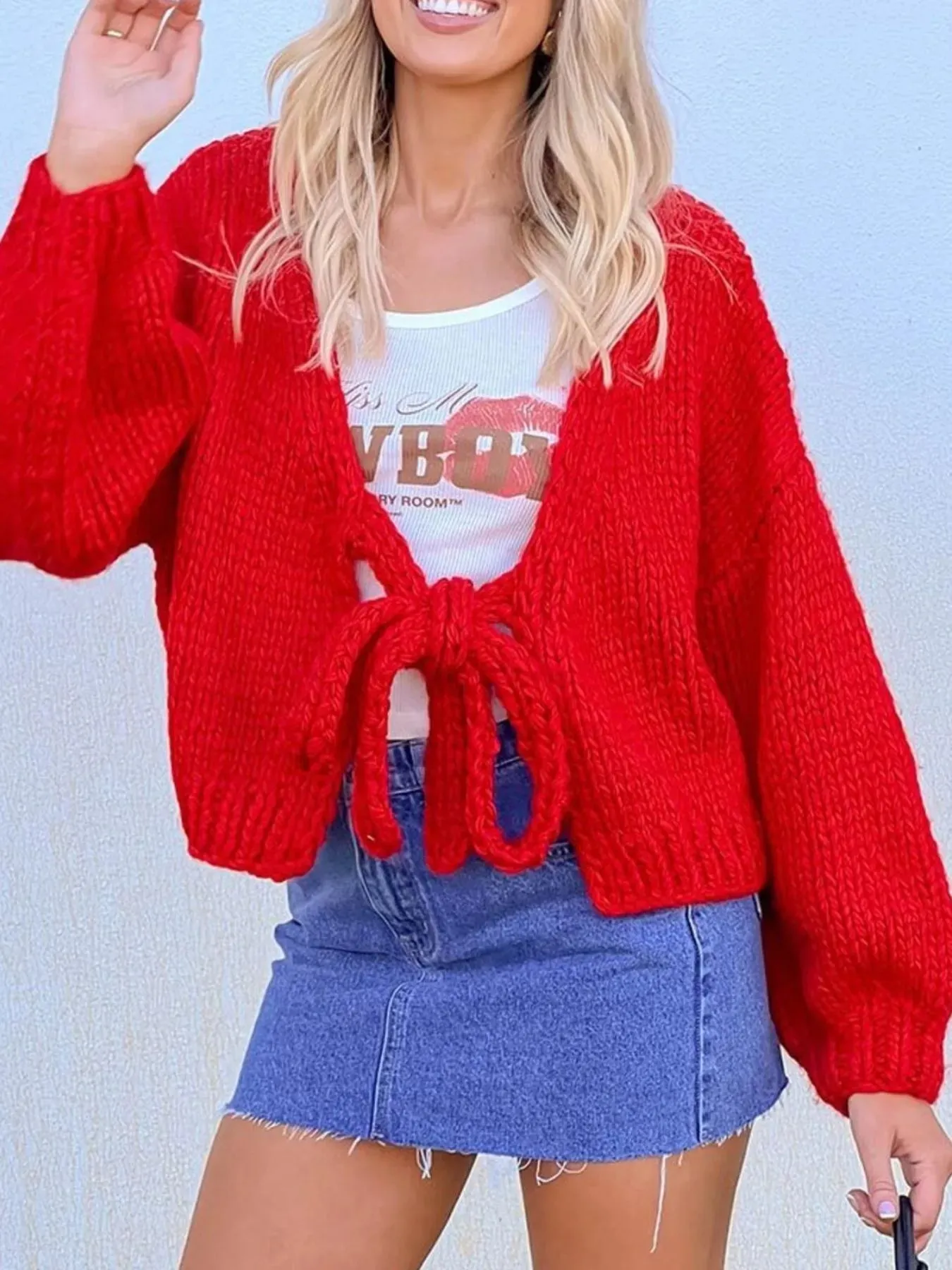 Tied Drop Shoulder Cardigan sold by Charming Charlie product image thumbnail 4