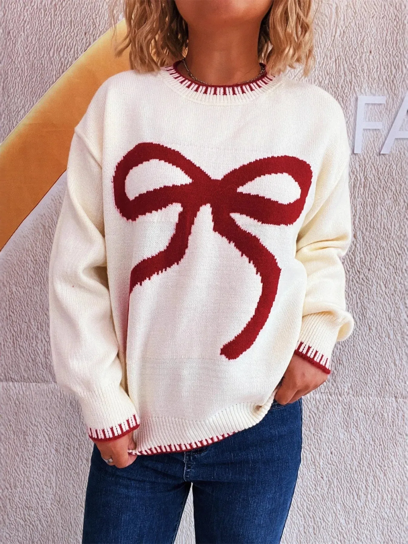 Bow Pattern Round Neck Sweater sold by Charming Charlie product image thumbnail 3