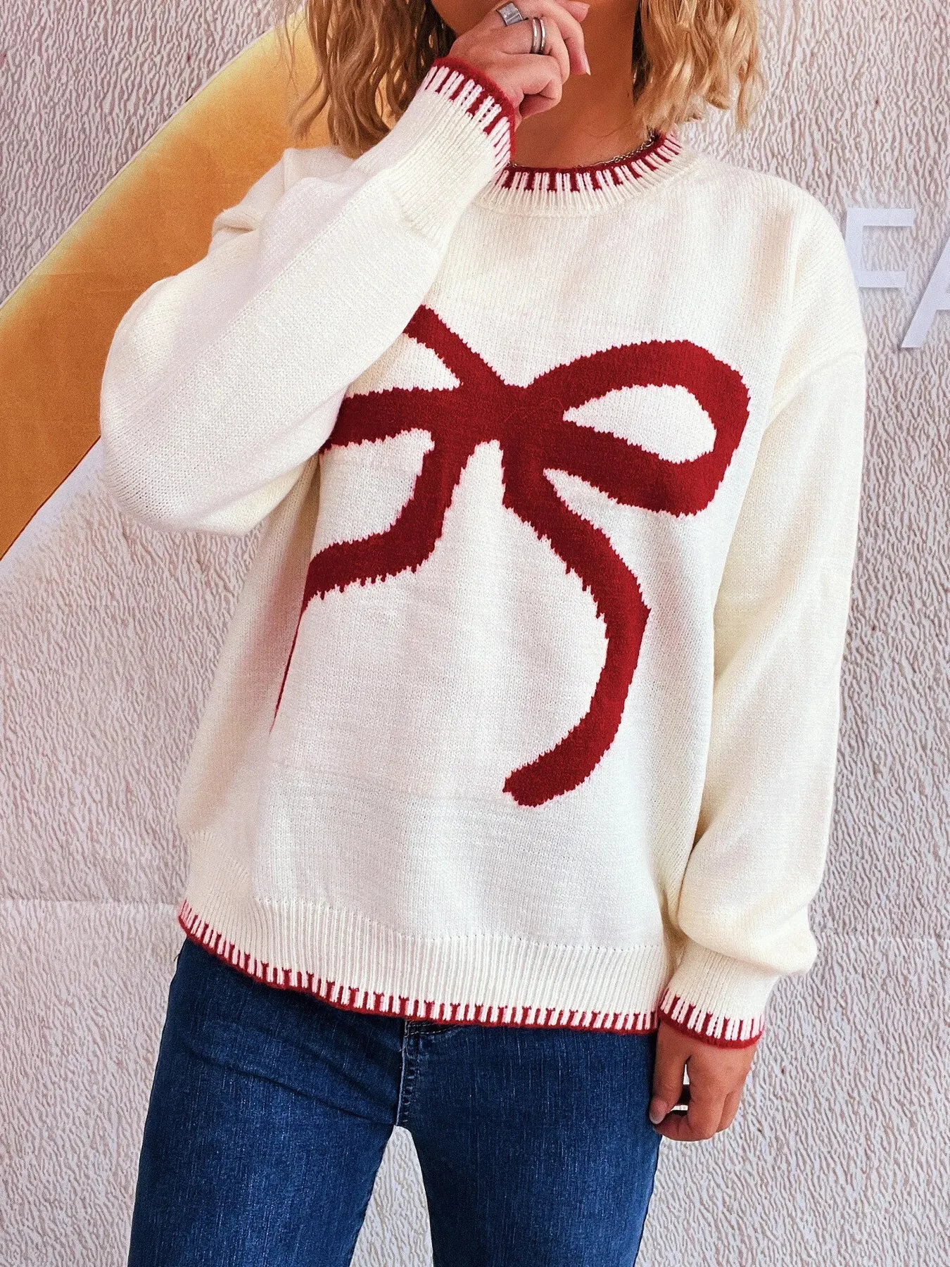 Bow Pattern Round Neck Sweater sold by Charming Charlie product image thumbnail 4