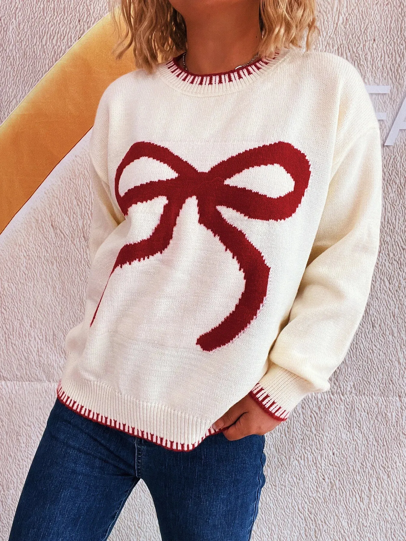 Bow Pattern Round Neck Sweater sold by Charming Charlie