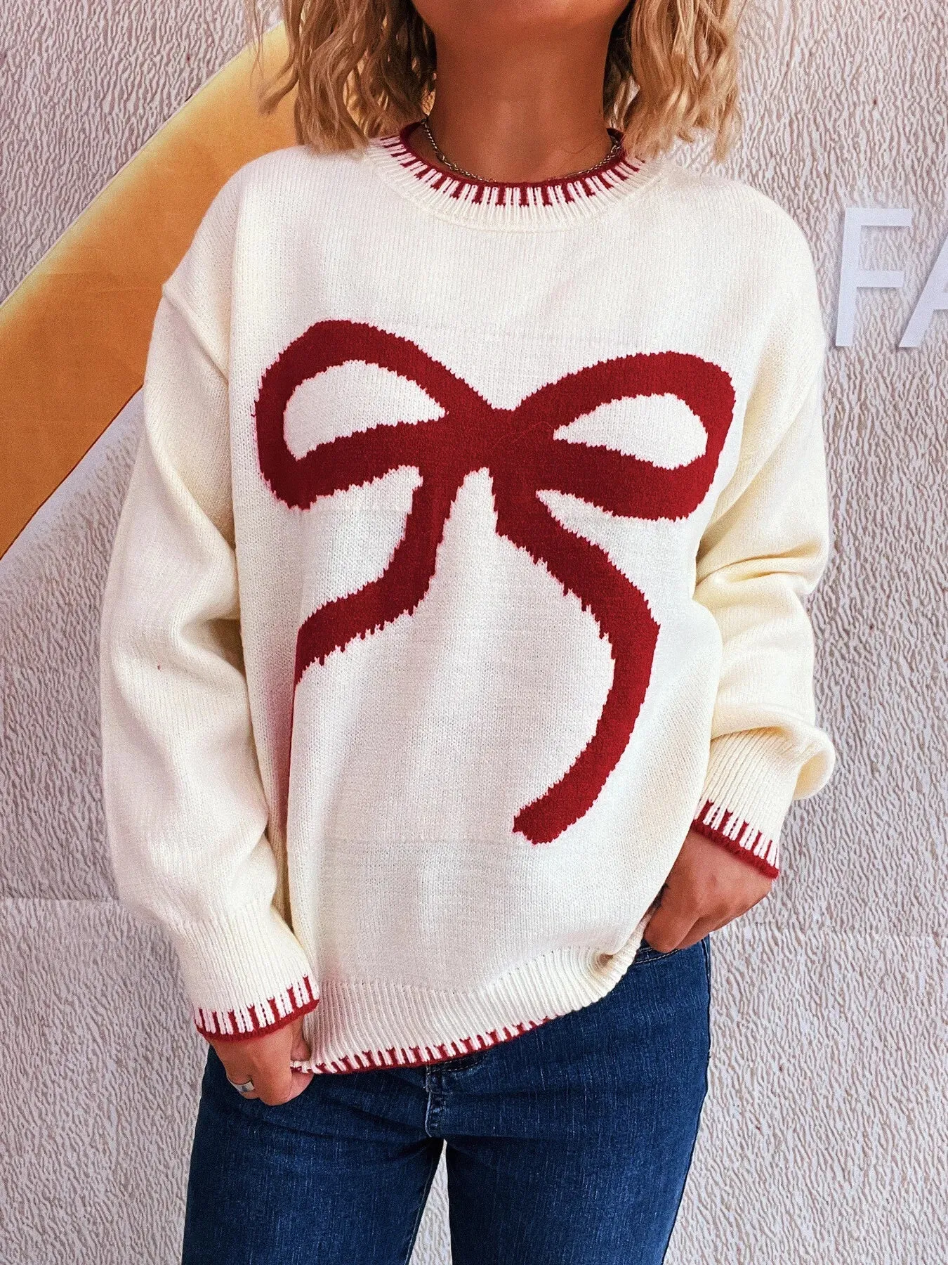 Bow Pattern Round Neck Sweater sold by Charming Charlie product image thumbnail 5