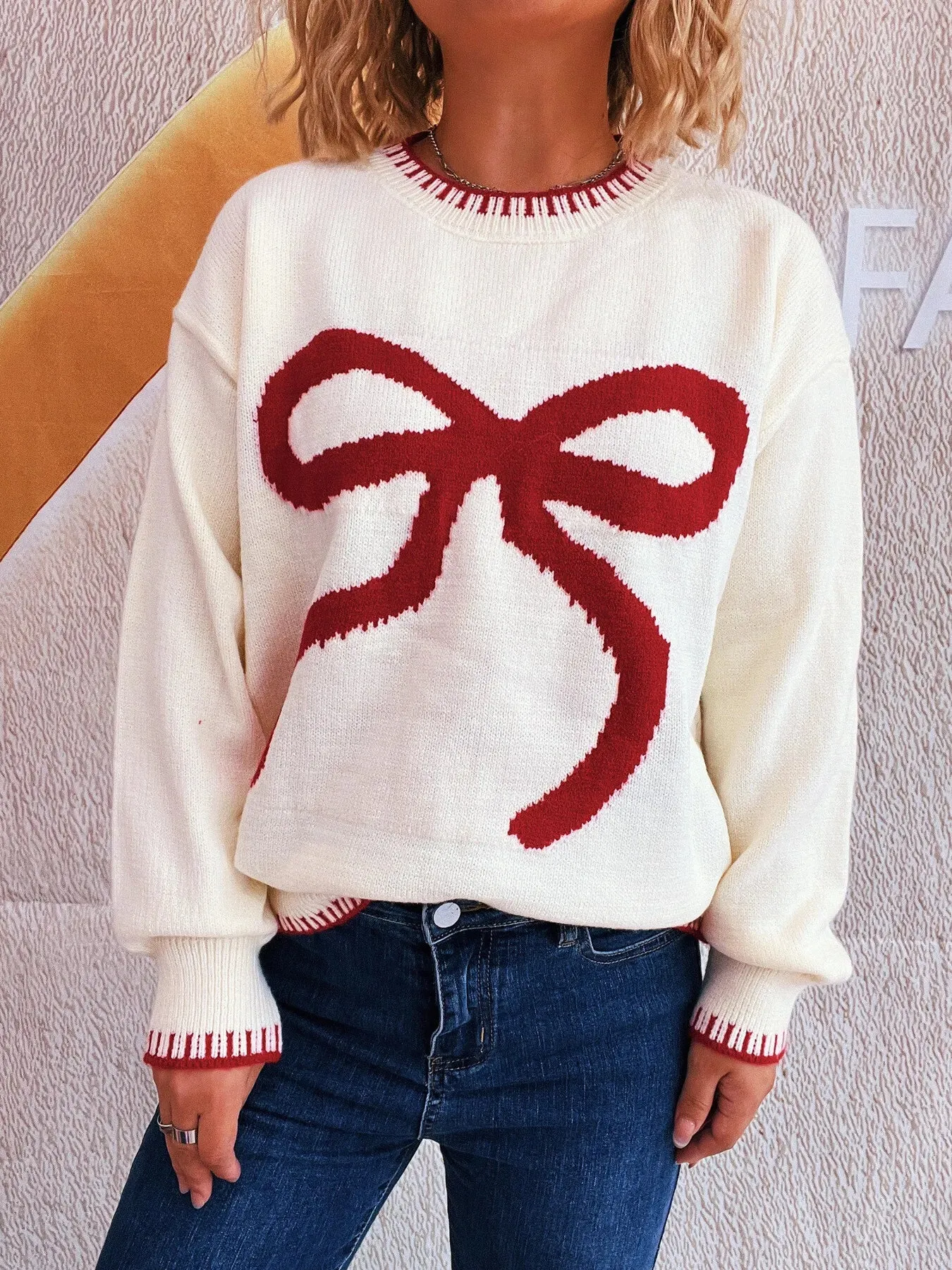 Bow Pattern Round Neck Sweater sold by Charming Charlie product image thumbnail 2