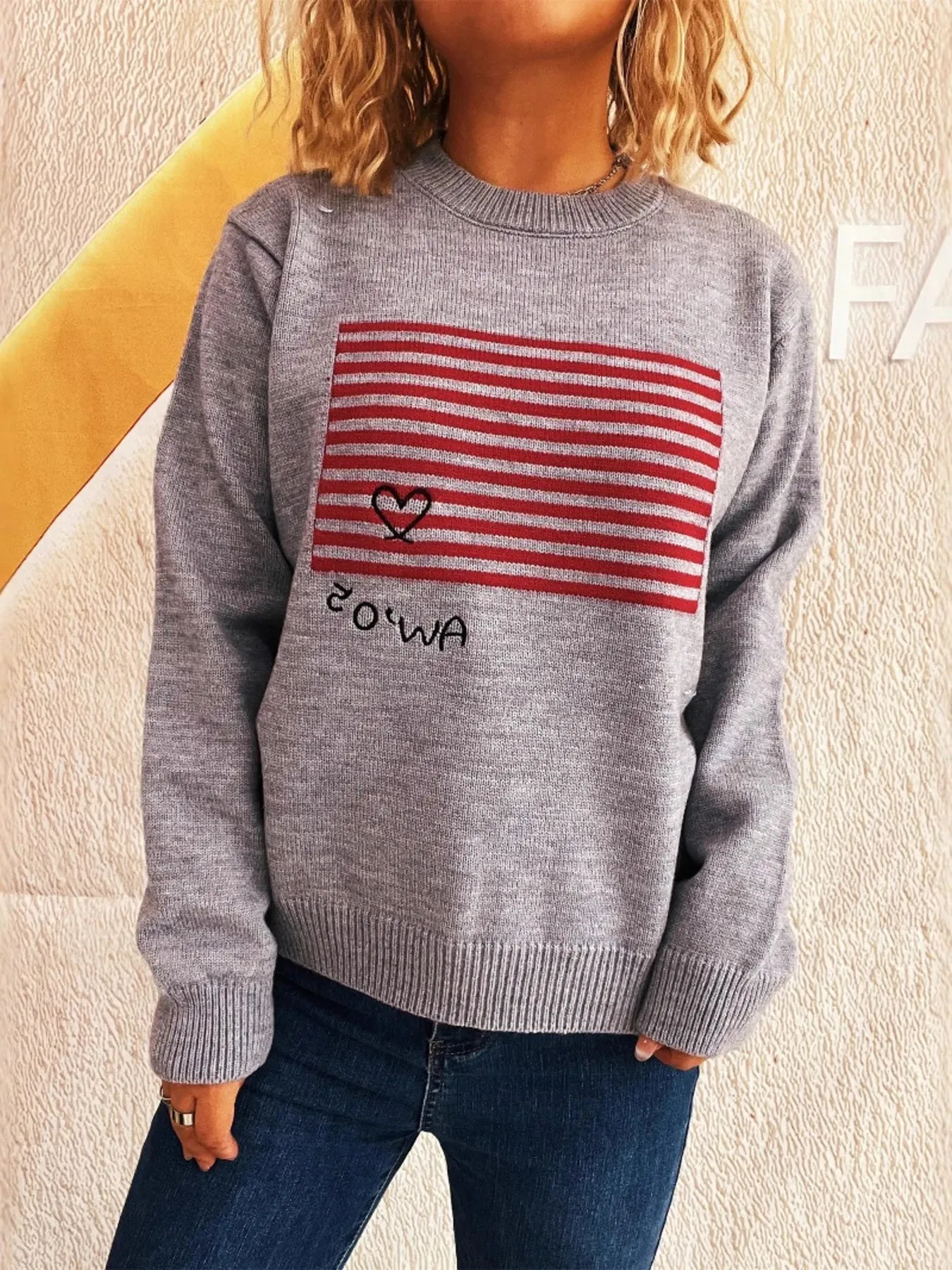 Striped Round Neck Long Sleeve Sweater sold by Charming Charlie product image thumbnail 4