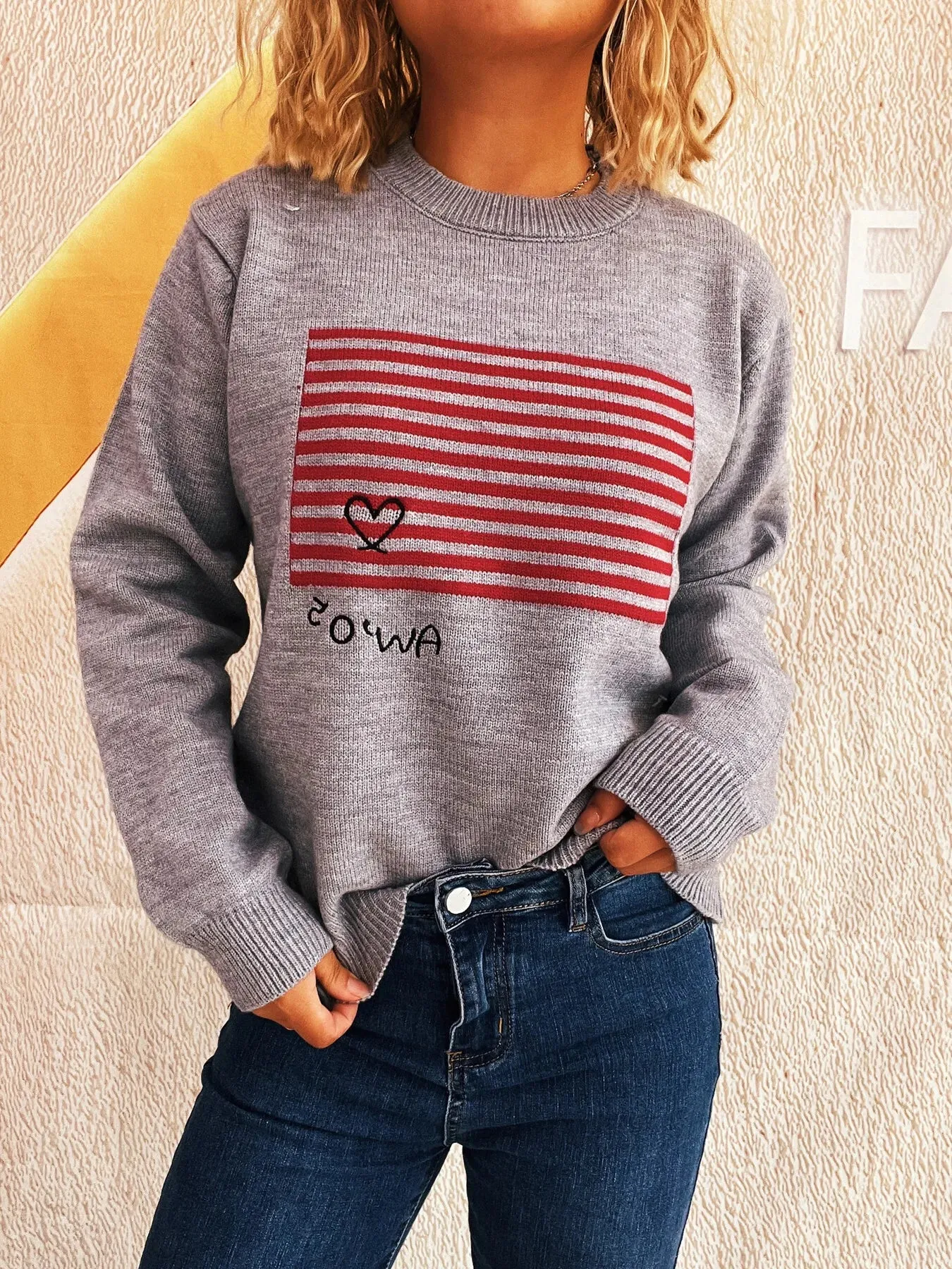 Striped Round Neck Long Sleeve Sweater sold by Charming Charlie product image thumbnail 2