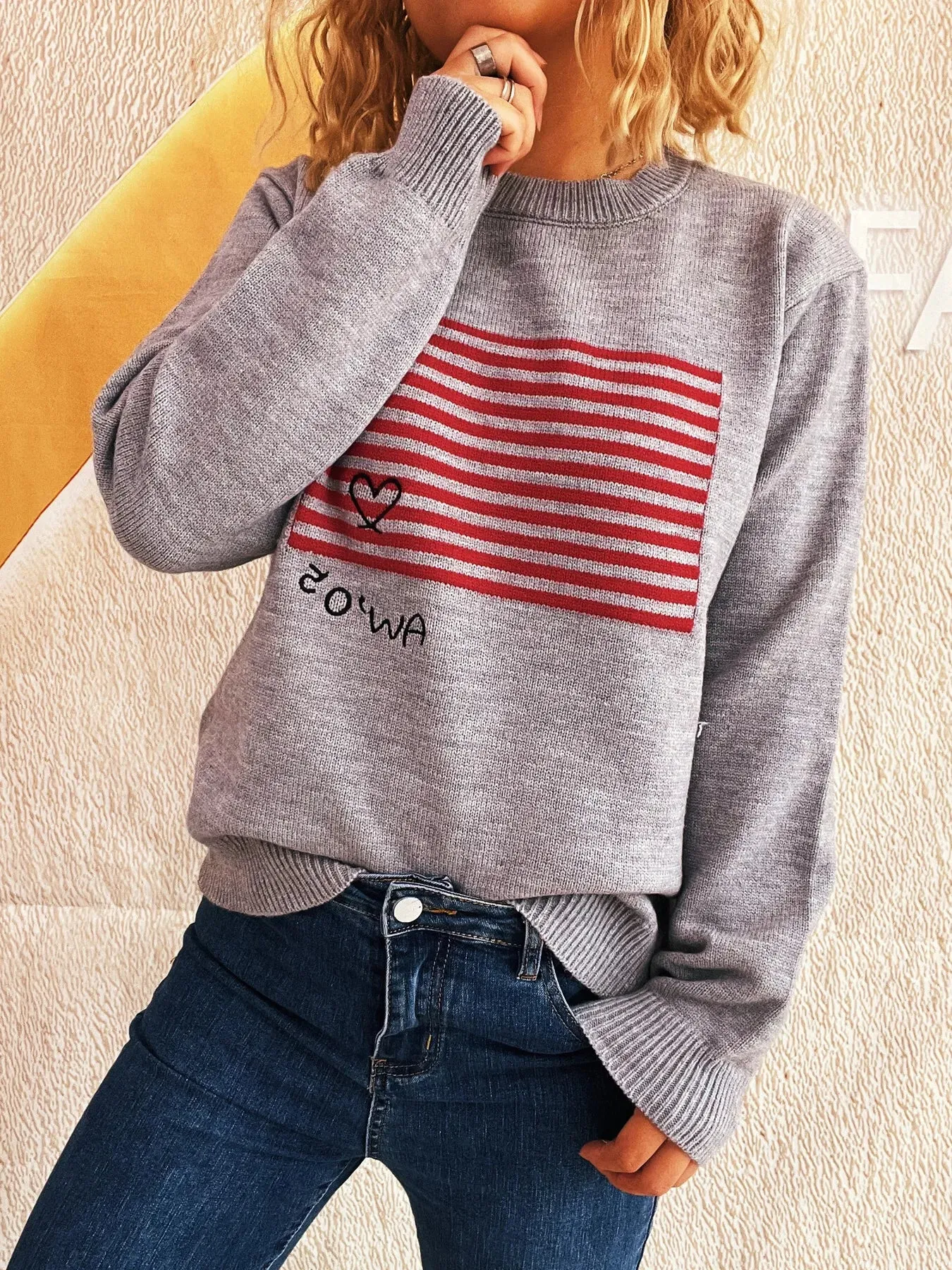 Striped Round Neck Long Sleeve Sweater sold by Charming Charlie product image thumbnail 3