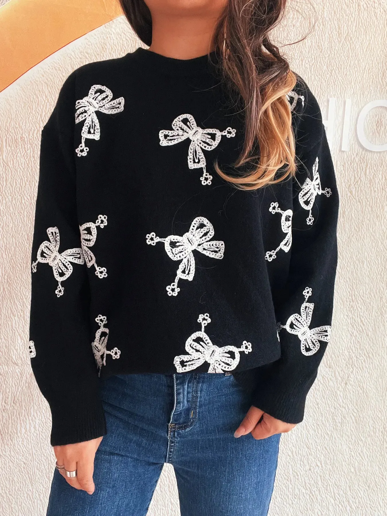 Bow Round Neck Long Sleeve Sweater sold by Charming Charlie product image thumbnail 5