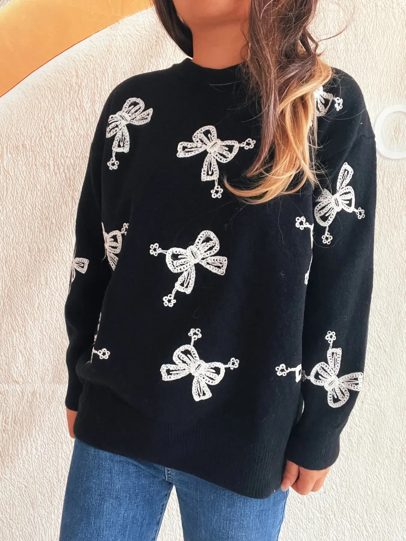 Bow Round Neck Long Sleeve Sweater sold by Charming Charlie product image thumbnail 3