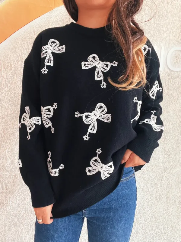 Bow Round Neck Long Sleeve Sweater sold by Charming Charlie