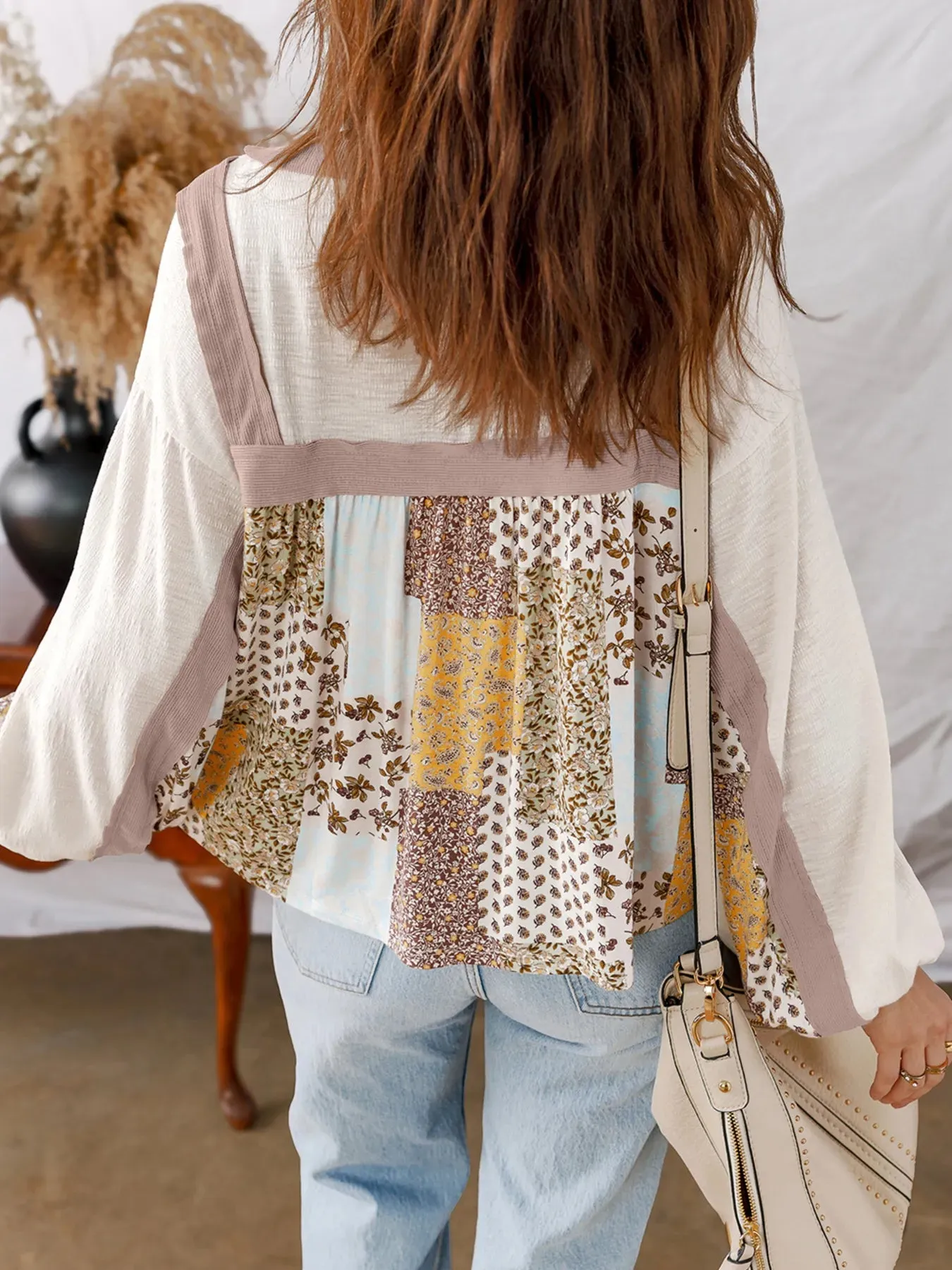 Floral Printed Contrast Patchwork Long Sleeve Top sold by Charming Charlie product image thumbnail 3