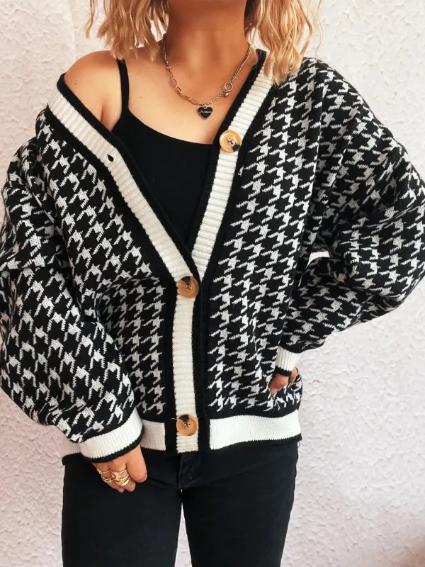 Houndstooth Pattern V-Neck Button-Up Cardigan sold by Charming Charlie