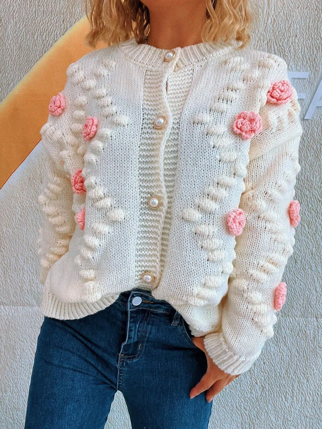 Flower Button Up Long Sleeve Cardigan sold by Charming Charlie product image thumbnail 2