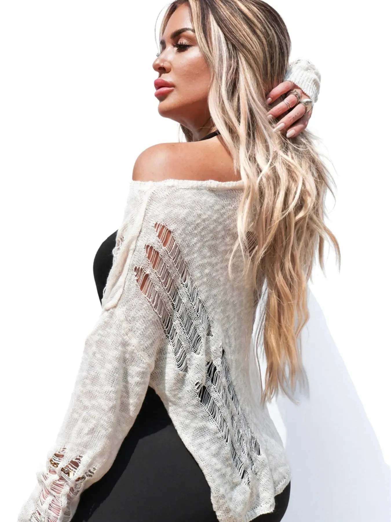 Distressed Asymmetrical Knit Cover Up sold by Charming Charlie product image thumbnail 3