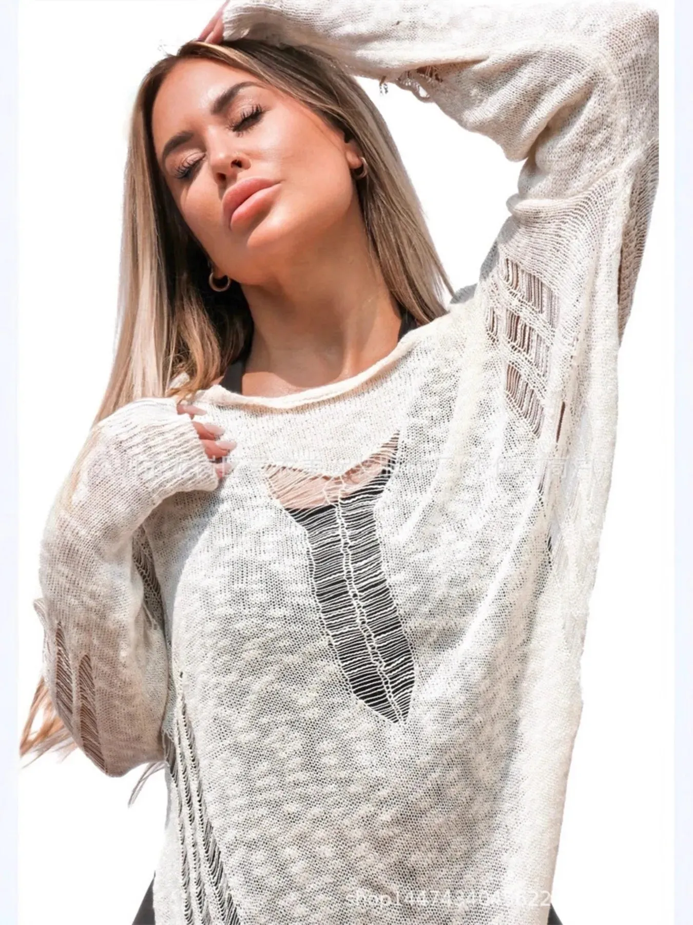 Distressed Asymmetrical Knit Cover Up sold by Charming Charlie product image thumbnail 4
