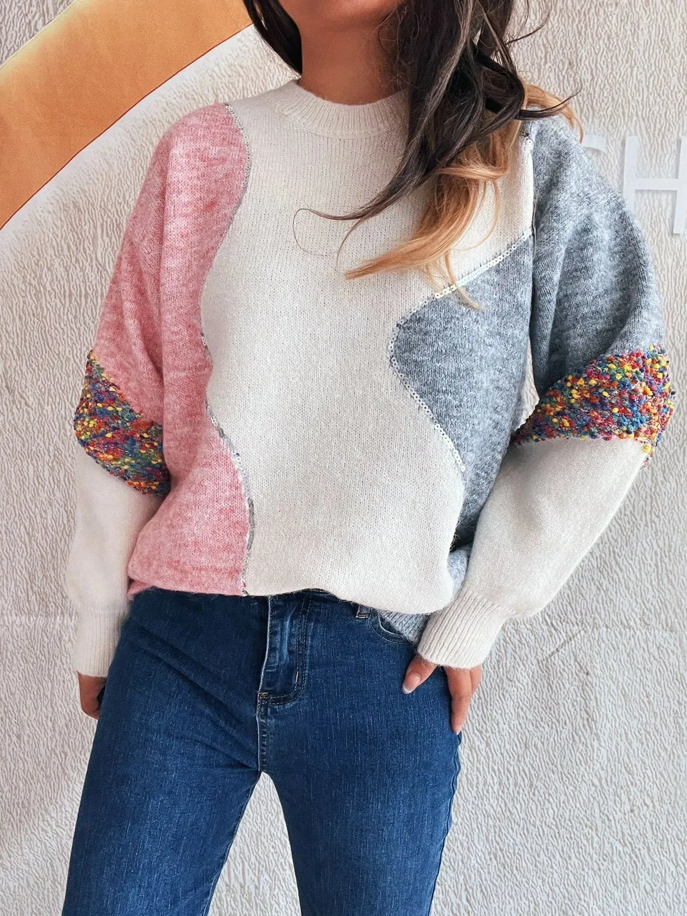 Color Block Dropped Shoulder Sweater sold by Charming Charlie