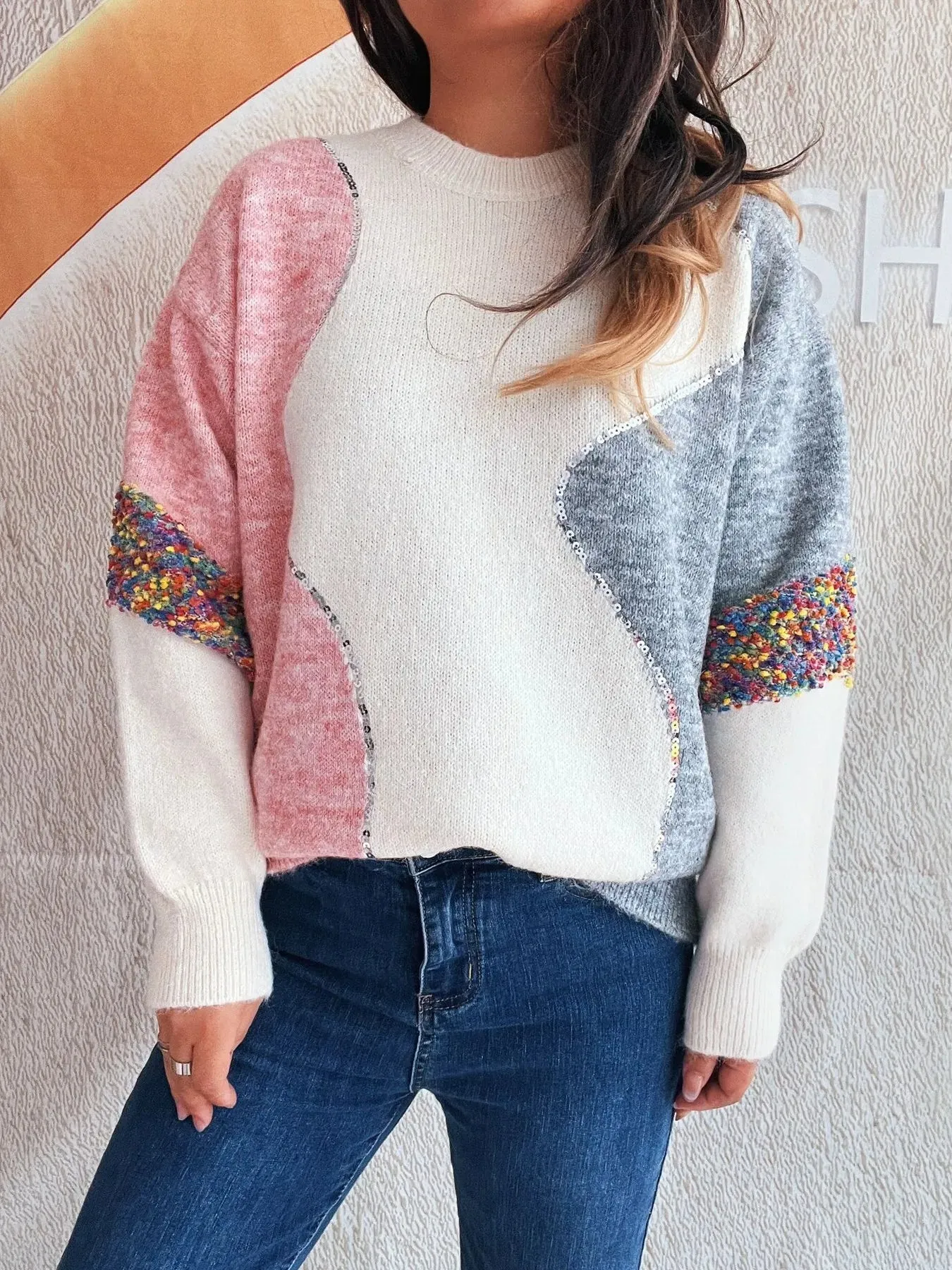 Color Block Dropped Shoulder Sweater sold by Charming Charlie product image thumbnail 2